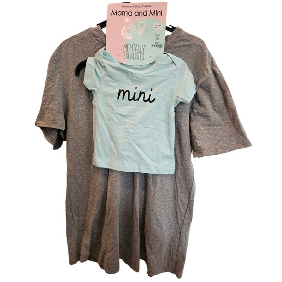 Mama & Mini Mentally Exhausted Mommy Baby T-Shirts Set Mama M Baby 3-6 Months - Picture 1 of 6